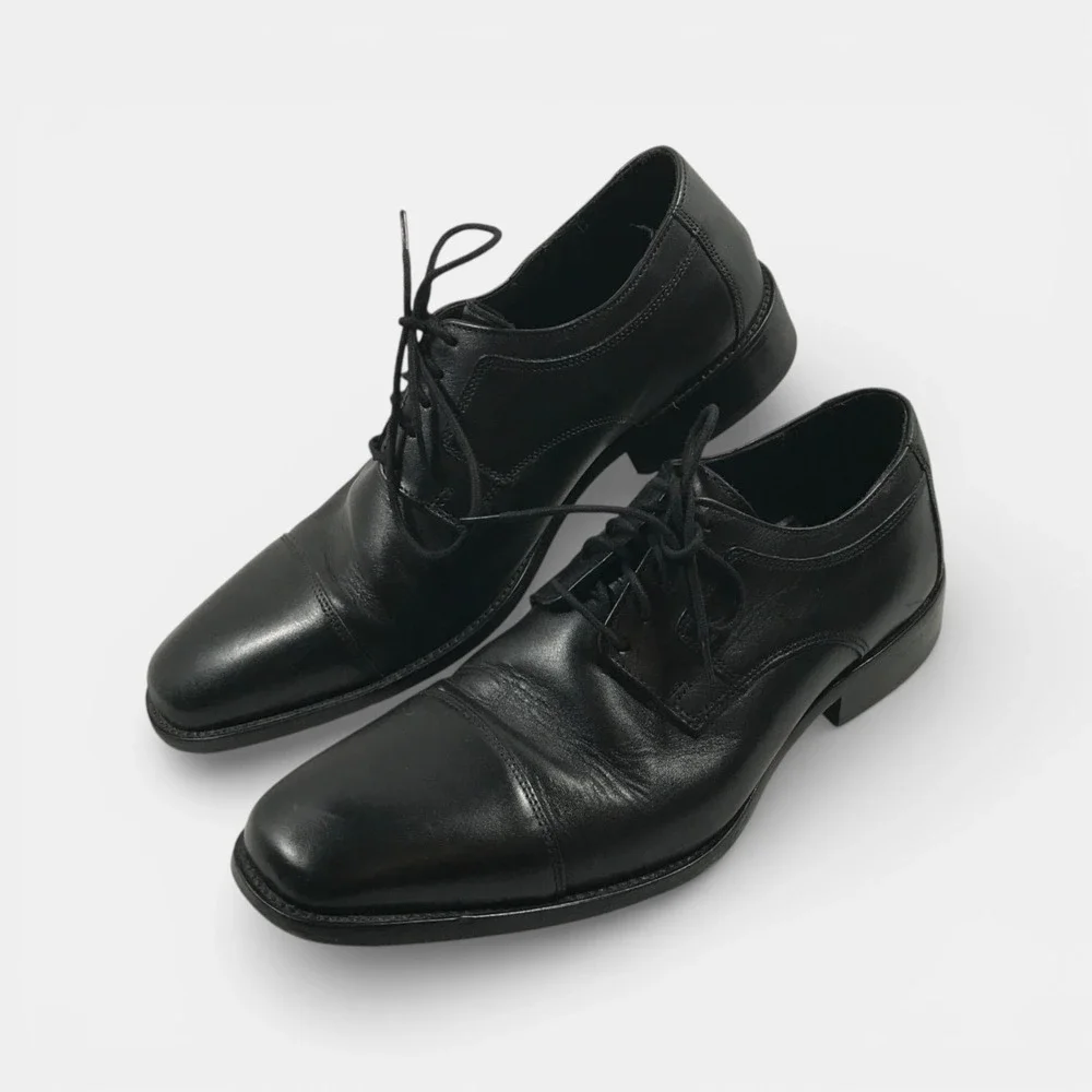 Johnston & Murphy Cap Toe Oxford Lace Up Black Leather Shoes Mens‎ US 10M EU 43